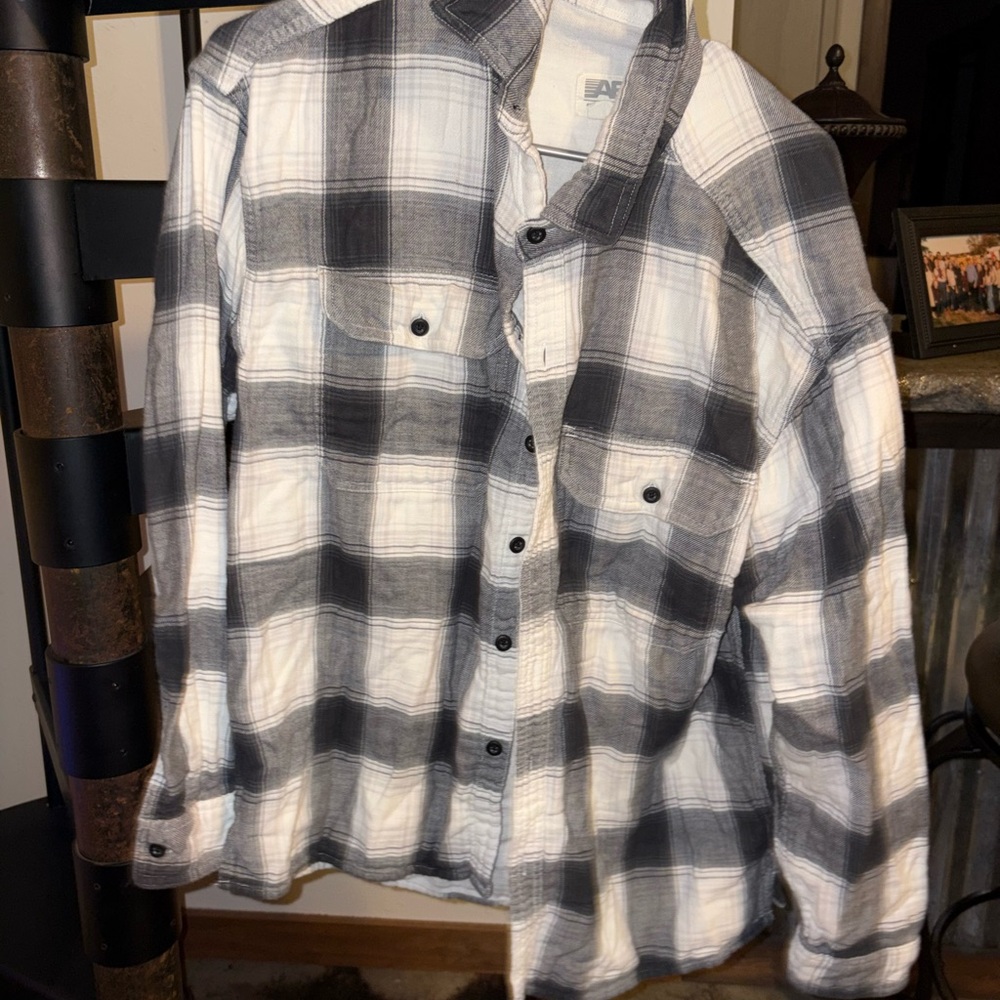 Black and White Plaid Button-Up Flannel